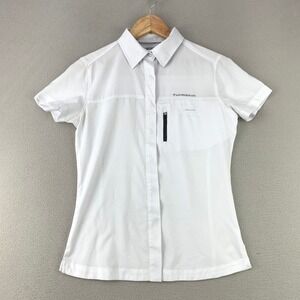 Tunaskin Ahi One Shirt Women S White Fishing Performance Short Sleeve Button
